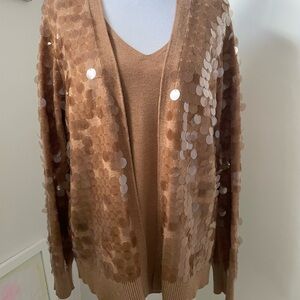 Chico's Tan Sequin Cardigan Sweater